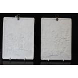 Two German white plaques depicting figures - impressed marks to verso