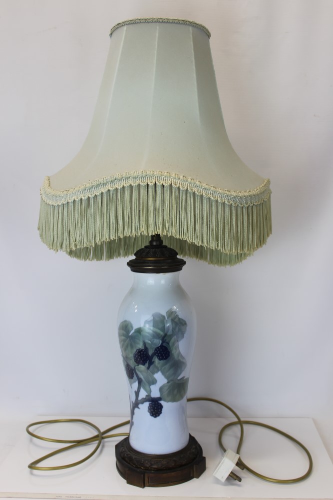 Good quality Royal Copenhagen porcelain table lamp with blackberry decoration,