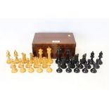 Good quality ebony and boxwood chess set in mahogany box CONDITION REPORT King 9cm