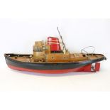 Vintage scratch-built wooden model of a steam barge,