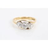 Diamond three stone ring with three old cut diamonds estimated to weigh approximately 0.