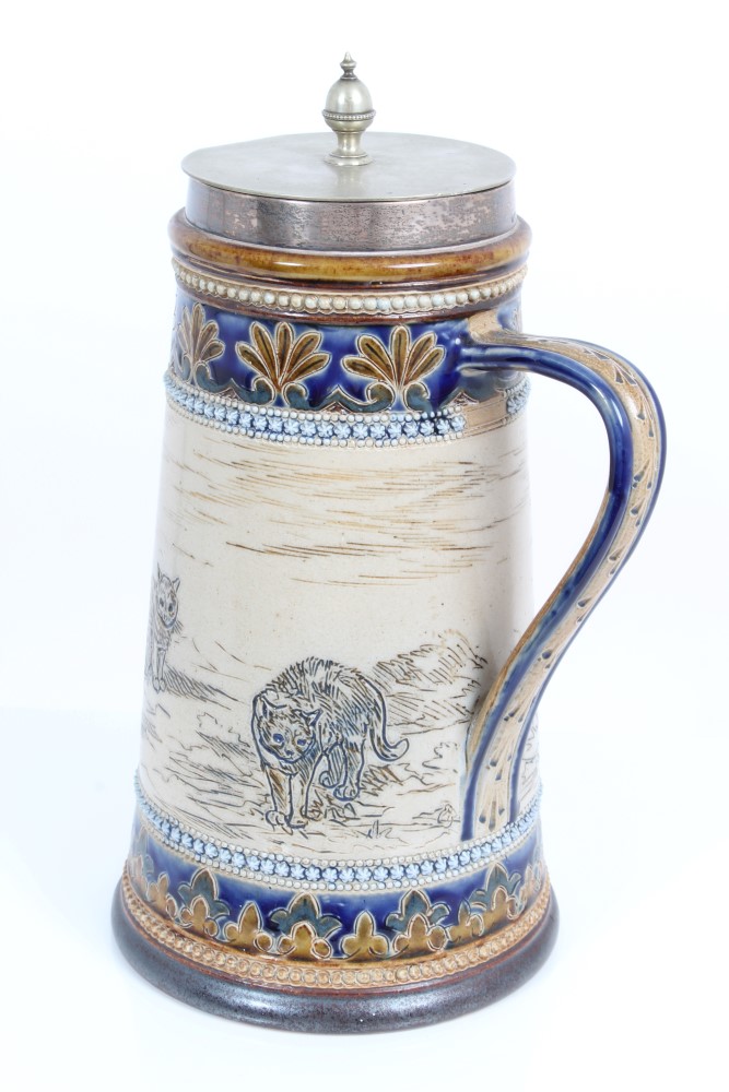 19th century Doulton Lambeth Hannah Barlow stoneware jug with silver rim, - Image 3 of 7