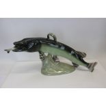 Royal Dux model of a Pike with fish in its mouth - pink triangle mark to base,