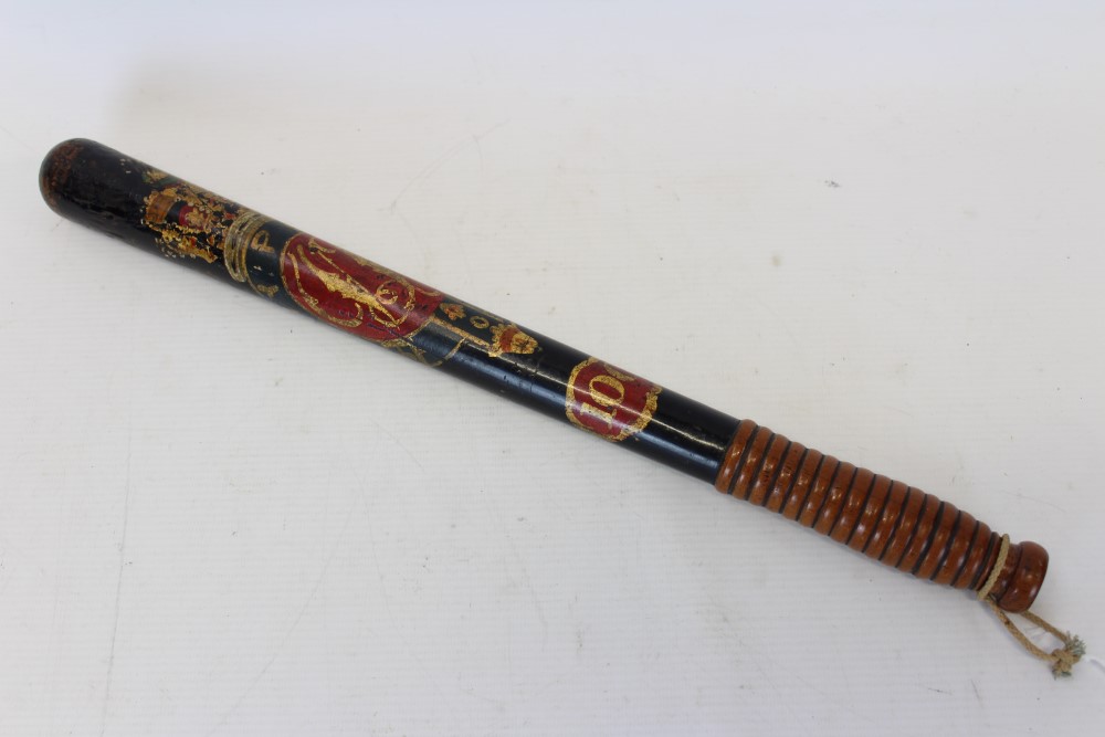 Victorian police truncheon - polychrome painted with VR cypher and inscribed - City Police,