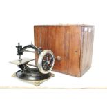 Victorian sewing machine with cast iron frame and oval base,