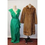 Ladies' 1950s emerald-green crepe silk long evening gown by Bellville Sassoon - ruffle frill to