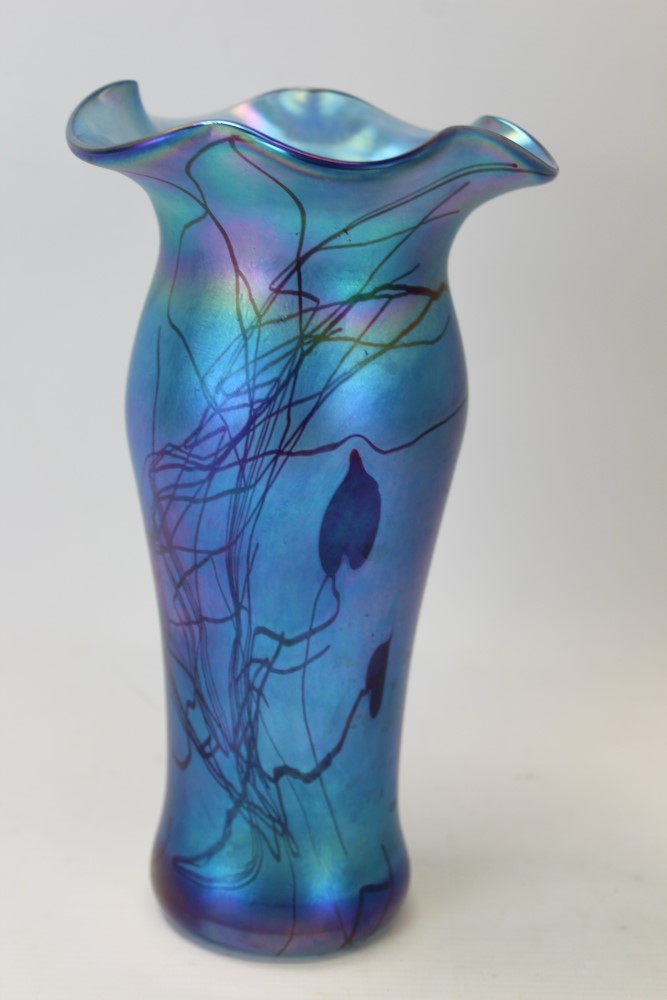 John Ditchfield blue iridescent glass vase with flared rim, 23. - Image 5 of 6