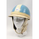 Blue and white vintage 'Skidmaster' size 2 moped / scooter safety helmet