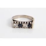 White gold (18ct) four stone diamond and sapphire ring in Art Deco-style setting.