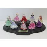 Collection of ten Royal Doulton miniature figures on stand - comprising Carmen, Alice, Winters Walk,