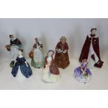 Royal Worcester figure - In Celebration of The Queen's 80th Birthday and six Royal Doulton figures