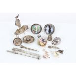 Two silver charms, silver sombrero brooch and other miniature silver items - including fox,
