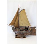 Good scratch-built wooden model of a single-masted sailing vessel - fully rigged and polychrome