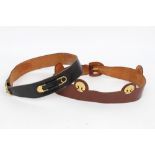 Two vintage Hermes leather belts - Punk-inspired black leather with gilt metal safety pins,