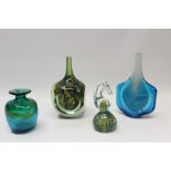 Mdina art glass cube vase, signed and dated 1975, together with an axe-head vase,