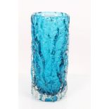 Whitefriars Kingfisher blue bark vase, designed by Geoffrey Baxter,