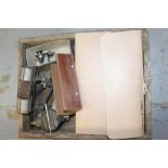 Wooden box containing model makers' tools and equipment - including precision instruments,