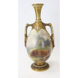 Royal Worcester oviform two-handled vase, finely decorated with Highland cattle, signed - J.
