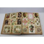 Victorian scrapbook - well-presented pages with many greetings cards - including opening paper lace