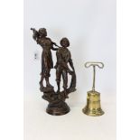Spelter figure of male and female fisherfolk with nets,