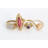 Gold (18ct) ruby ring, gold (9ct) cameo ring,