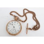 Gold (9ct) cased Waltham pocket watch and rose gold (9ct) Albert chain CONDITION REPORT