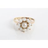 Gold (9ct) cultured pearl flower-head cluster ring.