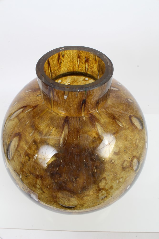 Large art glass vase of globular form,