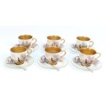 Fine 1920s Royal Worcester John Stinton decorated coffee set - comprising six cups and saucers