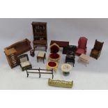 Dolls' house good quality furniture - including collectors' cabinet with tiny specimens,