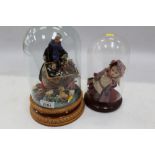 Pedler doll under glass dome and on ceramic base - with many miniature items,
