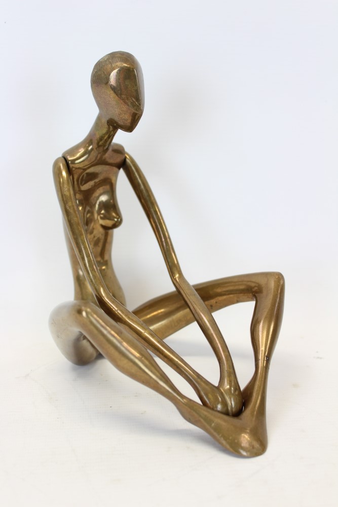 Julian Snelling (20th century) articulated bronze of a seated female nude, signed and dated '86,