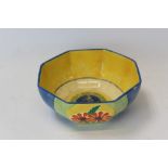 Clarice Cliff Fantasque Bizarre bowl of octagonal form, decorated in the Blue Ribbon pattern,