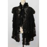 Ladies' Victorian black tiered lace cape with satin ribbons and beadwork CONDITION REPORT