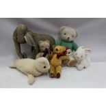 Selection of Merrythought soft toys - including large elephant, seal and white rabbit, pyjama cases,