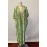 1920s ladies' green silk long-length robe with silk and gilt thread embroidery,