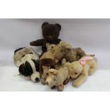 Selection of soft toys - including Merrythought dog pyjama case and dogs and teddies,