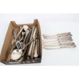 Set of silver-handled Kings pattern tea knives and other plated cutlery