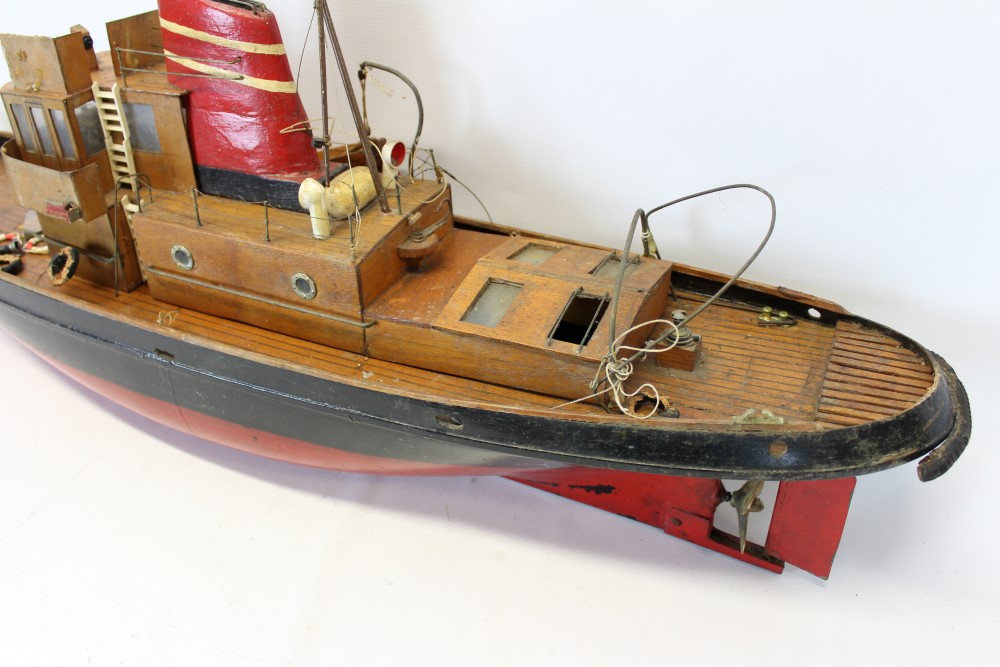Vintage scratch-built wooden model of a steam barge, - Image 3 of 5