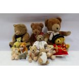 Teddy Bears selection - including Harrods 1994 and 1997, Merrythought glove puppet teddy,