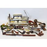 Large collection of old pipes - including meerschaum, porcelain, briar and others, an opium pipe,