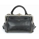 Vintage 'The Bridge' black leather Gladstone handbag with metal fastening,