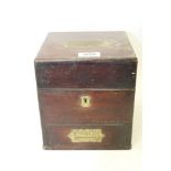 Early 19th century mahogany apothecary box with glass bottles to interior and fitted drawer below