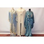Ladies' 1950s sheer cream crepe full-length robe with padded yoke,