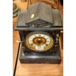 Late 19th century American Ansonia mantel clock in temple-shaped slate and marble case,
