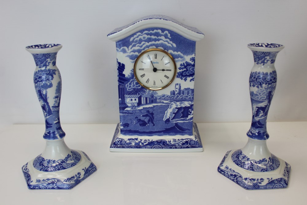 Copeland Spode limited edition - The Spode Blue Italian Clock with certificate and a pair of