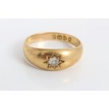 Gold (18ct) ring with a single stone old cut diamond in Gypsy setting, Chester 1916.