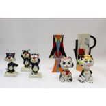 Two Lorna Bailey vases and five Lorna Bailey cats (7) CONDITION REPORT All in very