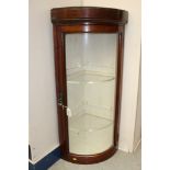 Victorian mahogany shop fitting hanging corner cabinet with bow glass door,