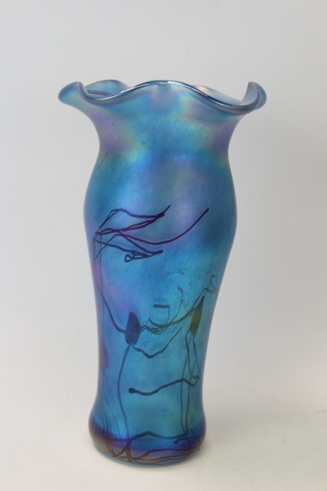 John Ditchfield blue iridescent glass vase with flared rim, 23. - Image 3 of 6